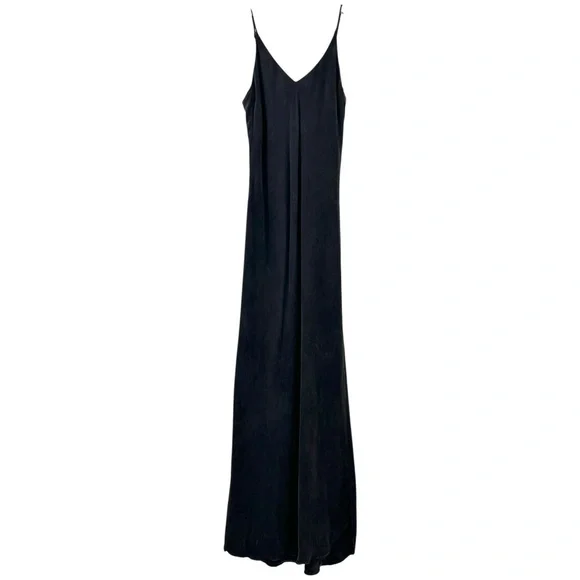 OZMA of California Long Cupro Slip Dress - Black Sleeveless V-Neck Midi Dress - Picture 3 of 13